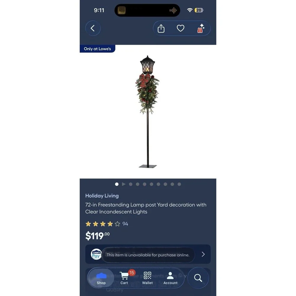NEW Holiday Living 6ft LED Pre-Lit Lamp Post Decorative Swag Lowe’s Christmas